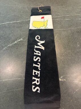Masters Embroidered Black Golf Towel with Logo